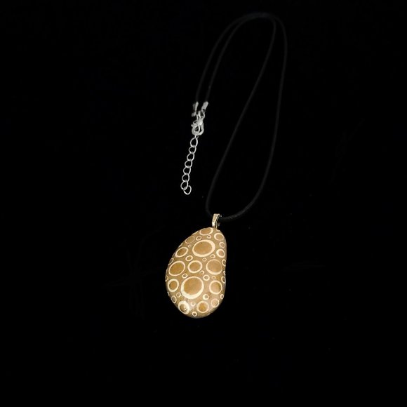 Hand Painted Dot Art Pendant. Gold and Ivory - Picture 4 of 11